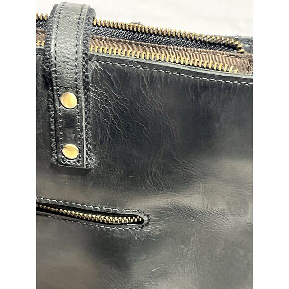 S Zone Leather Laptop Travel Tote Bag Black Zip Top Shoulder Bag Work Office - Picture 9 of 16